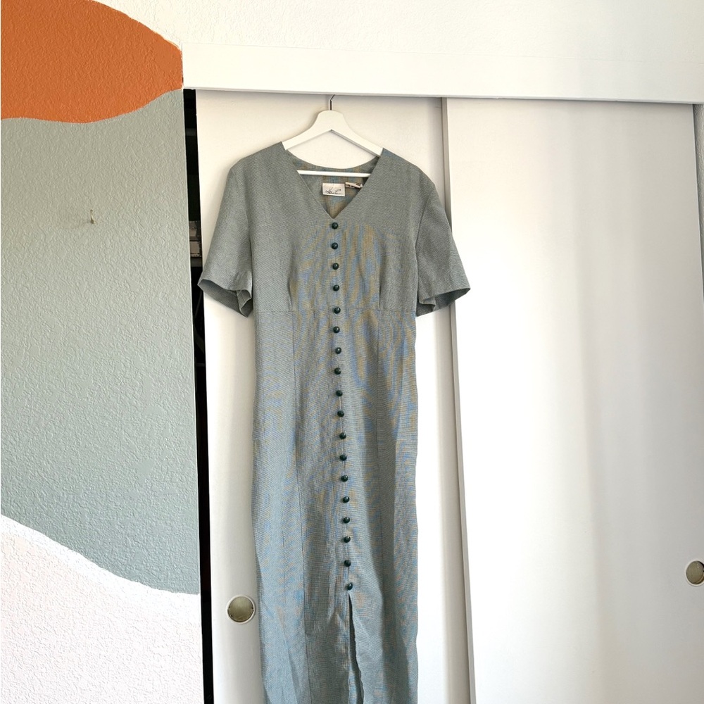 Vintage grey houndstooth facade button-down dress 🖤